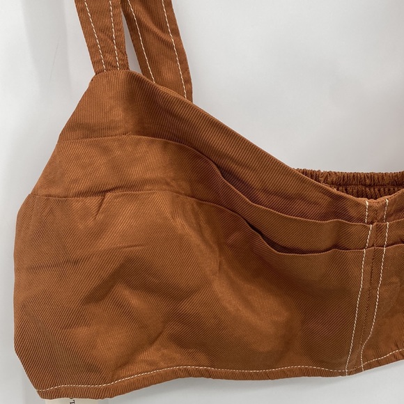 Anthropologie Seamed Corset Bra Top In Mango Smocked Stretchy Back Size Medium - Picture 4 of 8